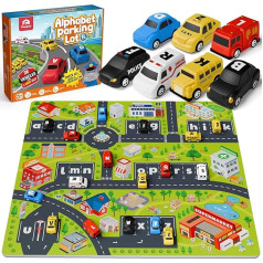 Coogam Alphabet Labyrinth, 26 Pieces Pull Back Car with Play Mat, Preschool Letter Matching Game for 3 4 5 Years Old, Educational Fine Motor Gift Toy for Toddlers, Children