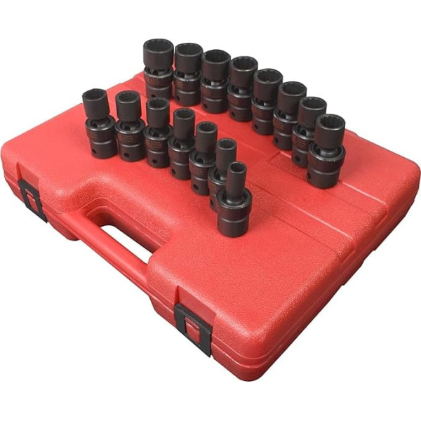 Sunex 2855 1/2-Inch Drive Universal 12-Point Metric Universal Impact Socket Set, 15 Piece