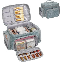 Große Make-up-Tasche, tragbare Reise-Make-up-Tasche, Organizer für Damen, Kosmetiktaschen, PU-Leder, Make-up-Pinsel-Tasche mit Fächern, Dunkelblau