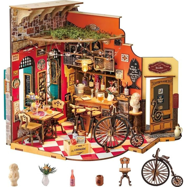 Rolife DIY Miniature House Kit Cheers Bar Model Kits for Adults to Build Miniature Dollhouse Home Decoration Birthday Gift