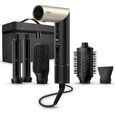 Silk'n SilkyAir Flex Curly&Wave Multistyler with Flexible Head - Hair Dryer with Brush and Straightener - All-in-One Hair Dryer & Styler - 5-in-1 Accessories Including Case - 1300W - Gold Black