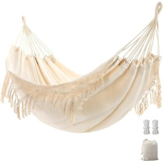 Garden Hammock with Elegant Tassels 2 Person Macrame Bed with Carry Bag for Patio Yard Outdoor Indoor 450lbs