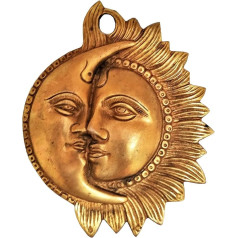 Purpledip Brass Wall Hanging 'Celestial Yin-Yang': Sun-Moon Decor Statue (11561)