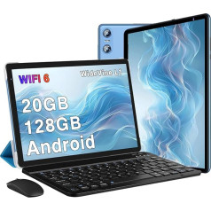 SEBBE Tablet 10 Inch Android, 20 GB RAM + 128 GB ROM (TF1 TB), 5G WLAN 6, Bluetooth 5.0, Widevine L1, 6000 mAh, 5MP + 8MP, GMS丨1280 x 800, Tableta with Keyboard Mouse Blue