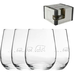 Engraved Bear Pattern Stemless Wine Glasses, Set of 4 360ml Gaia Glasses, Laser Engraved in the UK, Gift for Her, Gift for Mum, Grandma, Mother's Day, Birthday