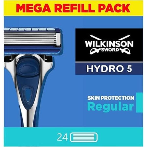 WILKINSON SWORD - Hydro 5 Razor Blades for Men | Pack of 24 Razor Blade Refills | Hydrating Gel & Precision Trimmer