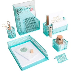 Blu Monaco Aqua Teal 6-Piece Cute Desk Organiser Set - Desk Organiser and Accessories for Women - Cute Office Desk Accessories - Desk Top Organiser
