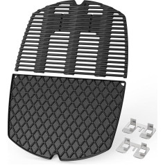 Onlyfire Cast Iron Grill Grates and Grill Plate for Weber Q300 Q320 Q3000 Q3100 Q3200 Gas Grill, Replacement Parts for Weber 6560/7646, BBQ Plancha 45 x 31.5 cm, Frying Pan Grill Griddle Plate, Pack