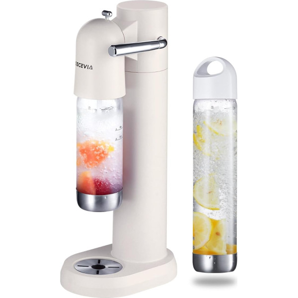 Water Carbonator with Plastic Bottle (1L + 0.5L) - Water Carbonator for Home, Sparkling Water Machine, BPA-Free, Compatible with 60L CO2 Thread Cylinder (Not Included) - White
