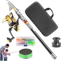 Kustimantu Surfrute und Angelrolle Combo, Teleskoprute für Forellen, vielseitige Ausrüstung für Surfcasting, Forelle, Wandern, See, Boot, Kajak, Ponton, Berge, Fluss und Camping