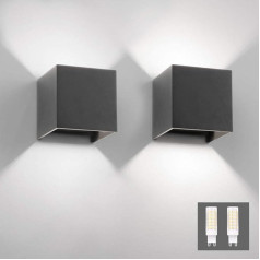 Klighten 2 Wall Lights Indoor/Outdoor Modern Up Down Design, 9 W LED Wall Lamp with a Replaceable G9 LED Bulb, IP54 Waterproof Outdoor Wall Lights, 6000 K, Cool White, Dark Grey