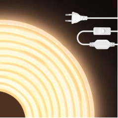 HEGEHE 230 V COB Neon LED Strip with Switch, IP65 Waterproof, Super Bright, High Density, 288 LEDs/m Flex LED Strip Light for Indoor, Outdoor, Festival, DIY Decoration (Natural White, 10 m)