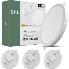 LVL LED Recessed Spotlights Flat 230 V 8 W Non-Dimmable 3000 K/4000 K/6000 K Round Hole Diameter 50-110 mm Recessed Lights for Bathroom Kitchen (White, Pack of 4)