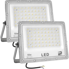 CREATESTAR Pack of 2 Outdoor LED Spotlights, 50 W, IP66 Waterproof, Super Bright LED Spotlight, 4916 LM, Outdoor Spotlight, LED Shear Launcher, 6500 K Cool White Floodlight, LED Spotlight for Driveway