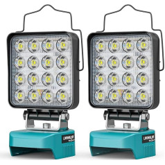 LED 2pcs Lamp Battery Compatible with Makita 18 V, LIVOWALNY 48 W Battery Lamp LED Construction Spotlight Double Switch with Type C/USB Work Light for Garage, Camping, Construction Site (without