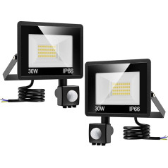 vighep 30 W LED Spotlight with Motion Sensor Outdoor, 3000 LM Super Bright LED Floodlight Outdoor Light 6500 K Cool White, IP65 Waterproof Headlight Outdoor for Garden, Garage, Backyard, Pack of 2