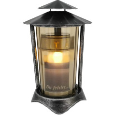 Grave Lantern Metal Round with LED Candle 21 cm (Lantern: Aluminium - Glass: Bronze)