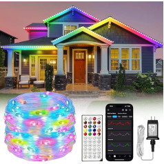 Lichaser Outdoor LED Strip, LED Strip Outdoor Waterproof IP68 RGB+IC with Power Supply and 2.4G Remote Control, Segmented Control Light Strip Outdoor for Patio, Pool, Garden Lighting (9 m)