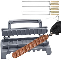 PAXLINSEN Large Kebab Maker Plastic Press with 6 Stainless Steel Skewers and 1 Peeler, Kabob Skewers Barbecue Machine Maker Mould, Portable Easy to Use Kebabs Essential Grilling Tool