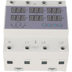 3 Phase DIN Rail Voltmeter, CHLT 63 Digital LCD Display Automatic Reset DIN Rail Voltmeter Ammeter AC390 to 500 V Surge Voltage AC370V to 140V Undervoltage Quick Response Current Protection Device 63A