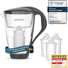 PearlCo Glass Water Filter (Anthracite) Glass Jug with 3 Classic Filter Cartridges - Reduces Limescale & Heavy Metal - Protects Devices - Better Taste of Coffee & Tea - Made in EU