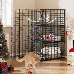 YITAHOME Outdoor Cat Cage, DIY Cat Enclosure with 3 Doors, 2 Ladders, Metal Cat Playpen, 3-Tier Pet Cage with Extra Large Hammock for 1-2 Cats Rabbit, Black 72 x 72 x 104 cm