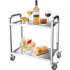 MOOTACO Serving Trolley 2 Shelves Kitchen Trolley Transport Trolley Stainless Steel with 4 Wheels (2 x Brakeable) for Restaurant Kitchen or Hotel (75 x 40 x 80 cm)