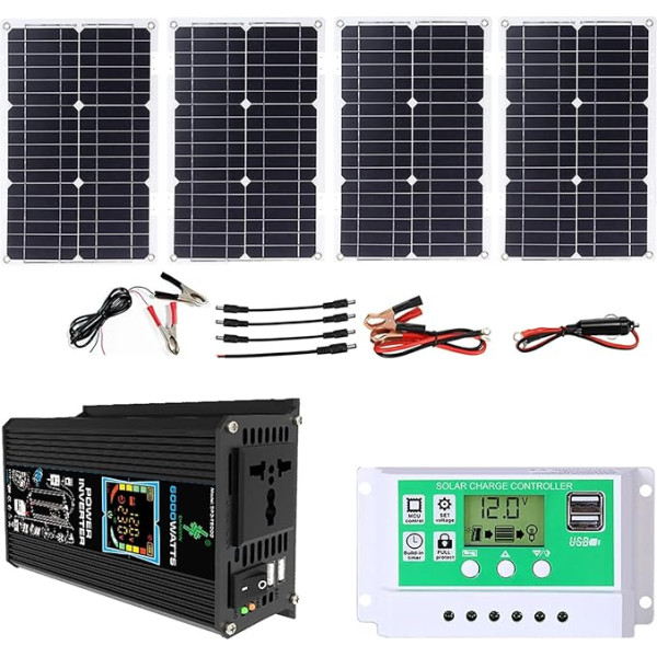 6000-W-Off-Grid-Solarstrom-Kit mit faltbarem, wasserdichtem 100-W-Panel und 50-A-Controller for Boote, Wohnmobile und den Notfallgebrauch(Black)