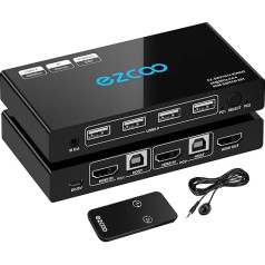 HDMI KVM Switch 2 Port 4K @ 30Hz KVM Switch for 2 Computers Share Keyboard Mouse and One Monitor 2 HDMI KVM Cables