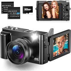 Digital Camera 4K 48MP Auto Focus Vlogging Camera with 3 Inch 180° Flip Screen, 4K Compact Digital Camera with 32GB Card 16X Digital Zoom for Beginners, Teenagers