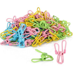 COM-FOUR® 100 x Metal Clothes Pegs - Durable Towel Clips in Bright Colours - Beach Towel Clips (Colourful Pegs - Pack of 100)