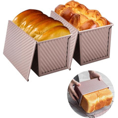 inodiref Pack of 2 Bread Baking Mould with Lid Non-Stick Toast Bread Baking Mould Loaf Tin with Lid with Ventilation Holes Toast Baking Mould 450 g (lb) Dough for Toast Breads Pastries Cakes