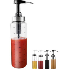 Doerdo 500ml Olive Oil Pump Dispenser Spice Press Bottles Glass Pump Dispenser for Honey Ketchup Salad Dressing Hot Sauces Black