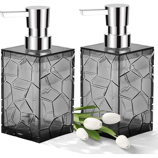 Soap Dispenser, Clear Grey Rustproof Acrylic Plastic Hand Soap Dispenser Set for Bathroom and Kitchen, 2 Pack