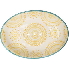 Boho Chic Oval Stoneware Soap Dish with Yellow Print with Holes for Drainage 14 x 9.5 x 2 cm