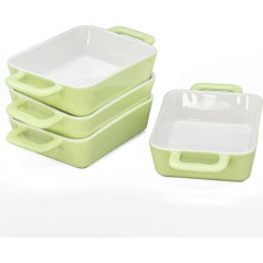 KVOTA Rectangular Mini Oven Baking Dish Ceramic Set of 4 Each Approx. 9.5 x 4 x 13 cm Inside (12.5 x 4.5 x 22 cm Outside) 400 ml (Green)