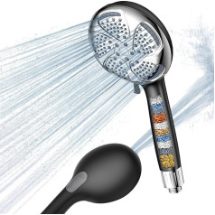 FEELSO Shower Head with Filter, 7 Jet Types, Water-Saving Shower Head with 1.5 m Hose, High Pressure Shower Head with 15 Layers, Shower Head for Residual Chlorine, Hard Water, Bacteria, Heavy Metal