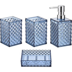 sourcing map 4 Pieces Bathroom Accessories Set PS Soap Dispenser and Toothbrush Holder Cup Soap Dish for Bathroom Sink Blue