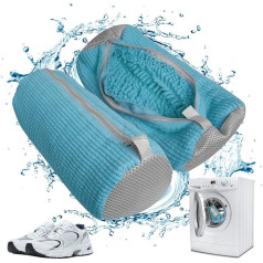 Pack of 2 Shoe Wash Bags for Washing Machine, Thickened Shoe Bag, 360° Cleaning, Reusable Wash Bag with Zip, Shoes Laundry Bag for Mesh Shoes, Trainers, 39 x 19 cm (Blue)