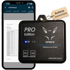 GFOXX Bluetooth Thermometer Pro Edition, Automatic HACCP Temperature Lists, Robust Construction, Easy Battery Change, App Controlled, for Refrigeration & Freezer Areas, IP67 Certified