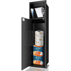 WUDLEP Flush-Mounted Toilet Paper Holder Stainless Steel with Sliding Door, 63 x 15 x 15 cm, Hanging Toilet Paper Holder with Cabinet, 304 Stainless Steel Tissue Paper Holder with Dispenser, Black