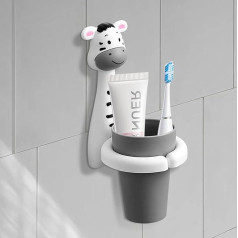 TOATELU Toothbrush Holder for Children, Children's Toothbrush Holder with Cup, Toothbrush Holder without Drilling, Toothbrush Holder Wall, Cute Toothbrush Holder for Babies and Children (Zebra Shape)
