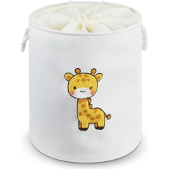 Laundry Basket Canvas Fabric with Lid, Foldable Canvas Storage Basket with Handle, Laundry Bags with Waterproof Giraffe Coating and Drawstring for Clothes, Toys