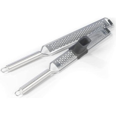 MAXXMEE Zester Grater Set of 2 | Two Graters with Different Fineness Degrees | Includes Protective Cover and Finger Protection for Safe Use | Easy to Clean and Dishwasher Safe [Stainless Steel]