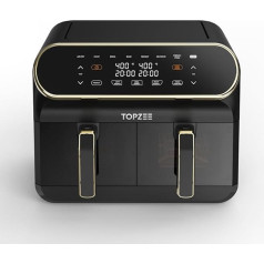 TOPZEE Large 8QT Hot Air Fryer - Hot Air Fryer with Two Baskets and Viewing Windows, 2 Independent Dishwasher Safe 4-QT Baskets with Non-Stick Coating, with Gold Rim
