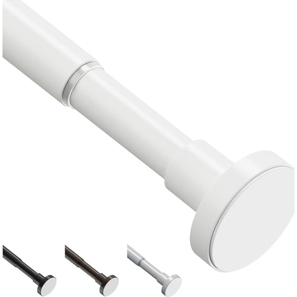 WELDUN Shower Curtain Rail No Drilling Telescopic Rod 48-82 cm Curtain Rail for Wardrobe, Window, Bathroom, White