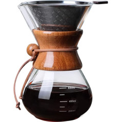 Oriental riverkit Pour Over Coffee Maker with Double Layer Stainless Steel Filter, 600ml Coffee Drip Brewer, High Heat Resistant Glass Coffee Pot for Home, Office, Camping, 20oz/600ml (4 Cups)