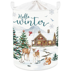Clastyle Winter Animals Children's Laundry Basket with Handle Christmas Tree Clothes Toy Storage Basket Boys Girls Storage Box for Baby Room Bathroom, Deer, 36 x 45 cm