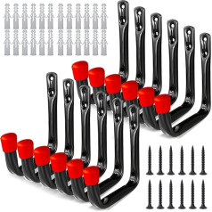 Tel Charme * 12 Stück robuste Garagenhaken, J Utility Wandhalterung Leiterhaken Gartenwerkzeuge Aufbewahrungshaken für Garage, Metall-Wandhaken, strapazierfähig, Garagenhaken zum Aufhängen, Rot