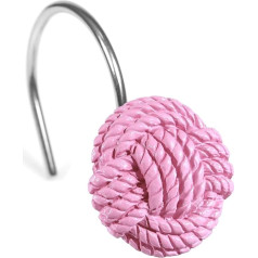 Pinke Boho-Duschvorhanghaken: Dekoratives Bauernhaus-Seilknoten-Design, rostfreie Edelstahl-Duschringe, feminine, stilvolle Haken für nautische Strandküste und Vintage-Badezimmer-Dekor, 12 Stück